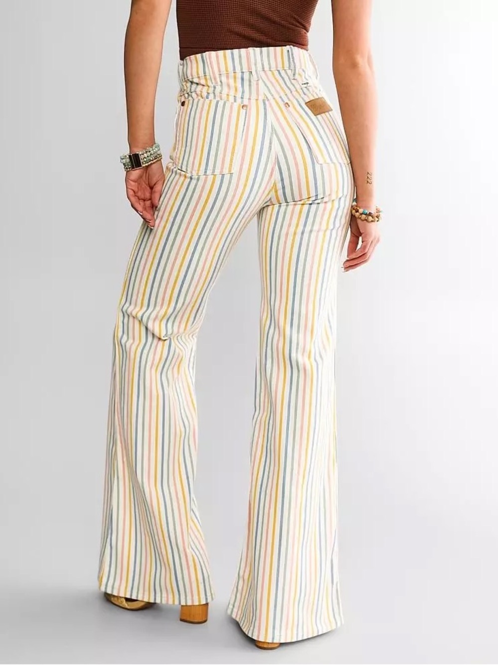 Wrangler Wanderer High-Rise Vertical Stripe Flare Jeans - Rainbow